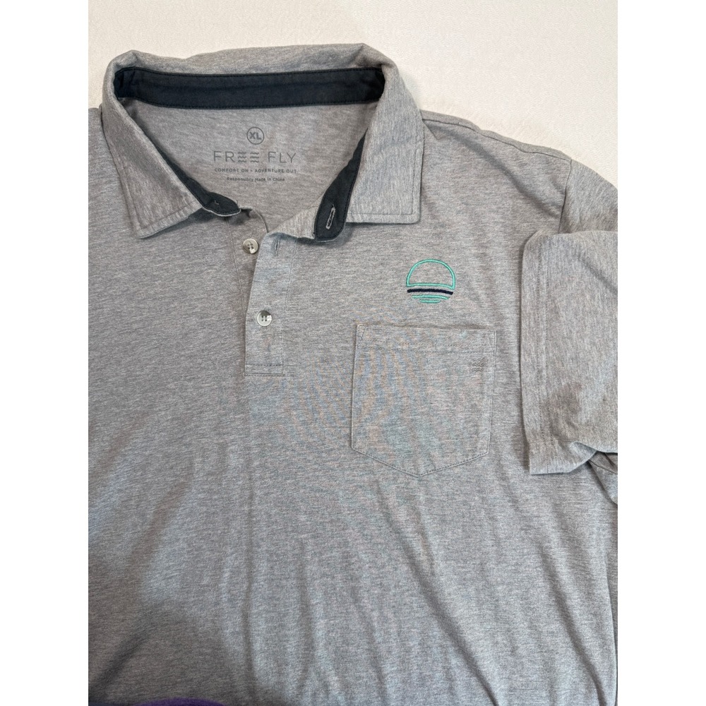 Free Fly Mens XL Bamboo Blend Polo Shirt Heather Grey Short Sleeve Sun Logo 6068